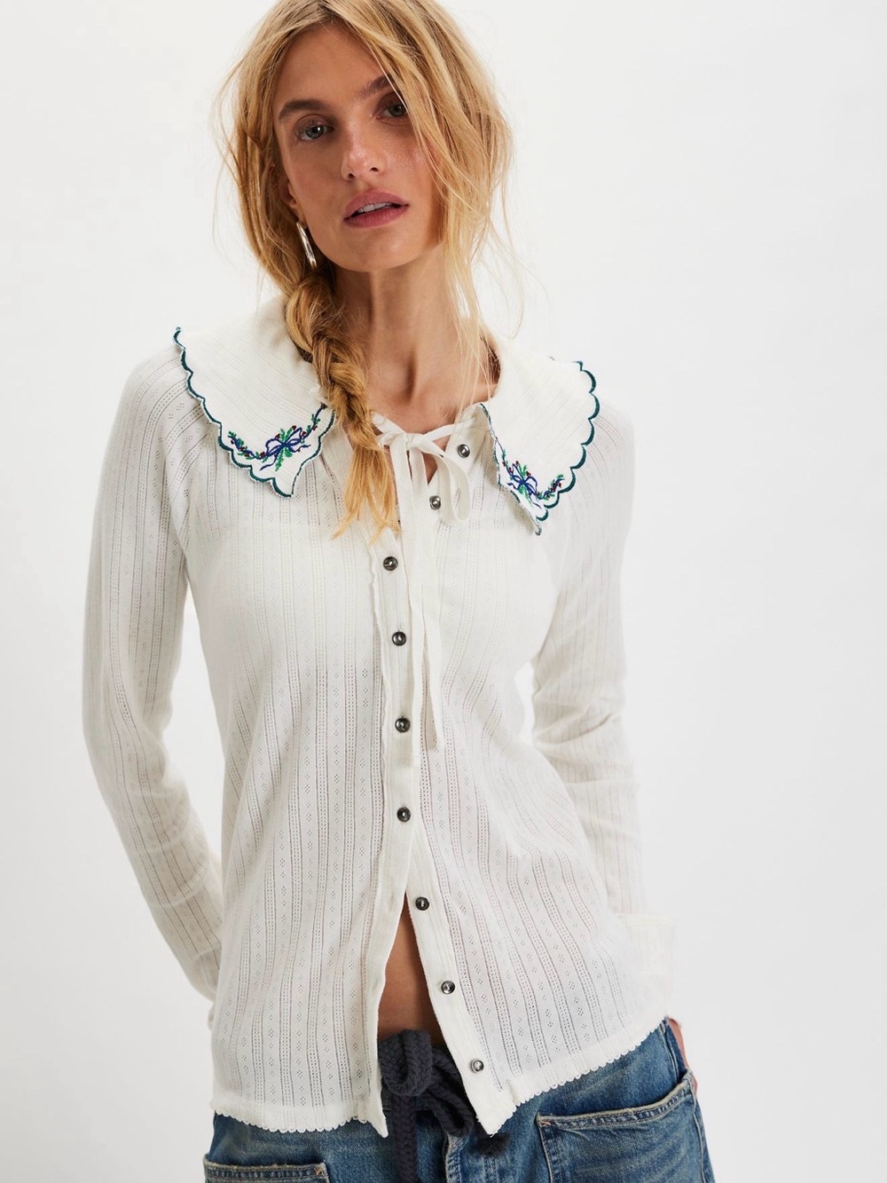 NWOT Free People Juniper Long Sleeve Cardi in Ivory - Picture 2 of 7
